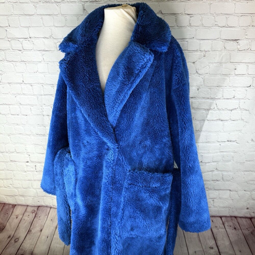 UGG Alesandra Faux Fur Sherpa Teddy Long Wrap Coat Night Sky Women's Size S/M